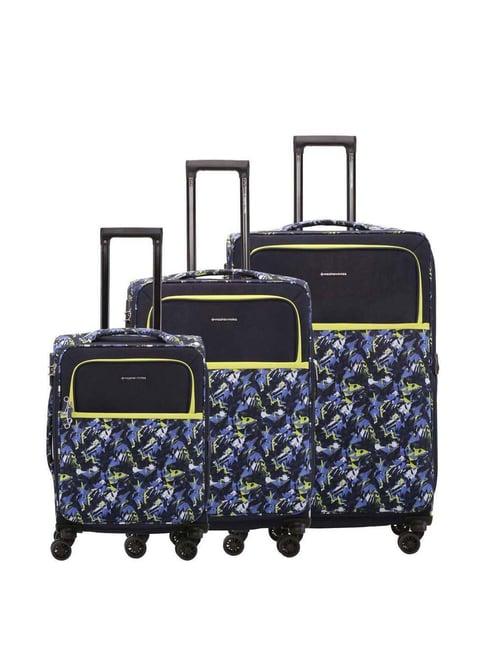 nasher miles bristol expander soft-sided polyester luggage set of 3 blue green trolley bags (55, 65 & 75 cm)