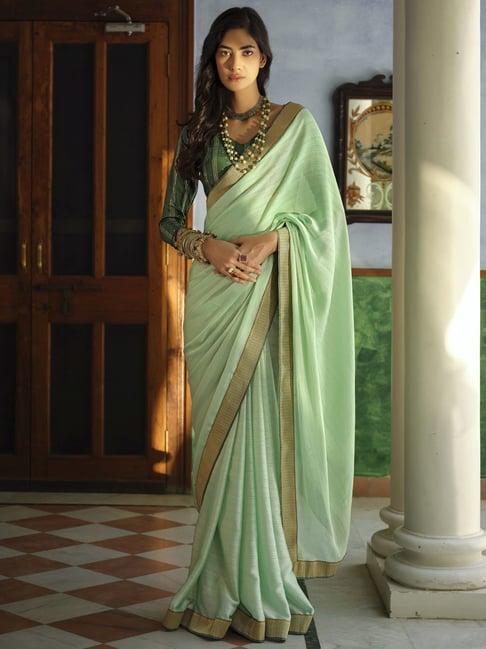 stylee lifestyle green silk woven saree with unstitched blouse