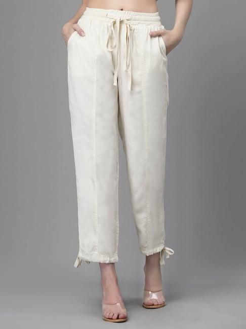 global republic cream regular fit mid rise pants