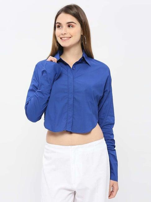 remanika blue pure cotton cropped shirt