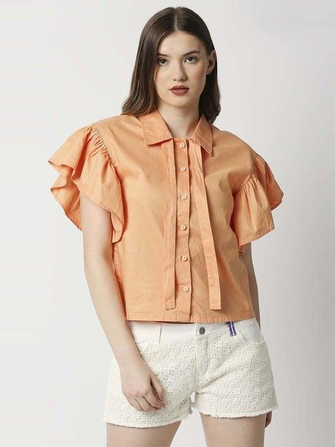 remanika peach pure cotton tie knot shirt