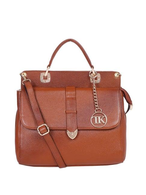 teakwood leathers tan solid medium satchel handbag