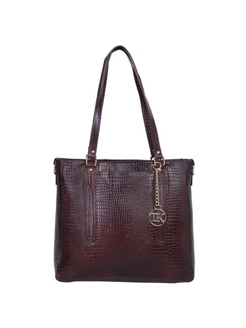 teakwood leathers brown textured medium shoulder handbag