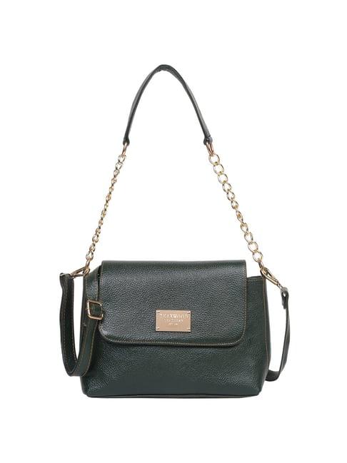 teakwood leathers green solid medium shoulder handbag