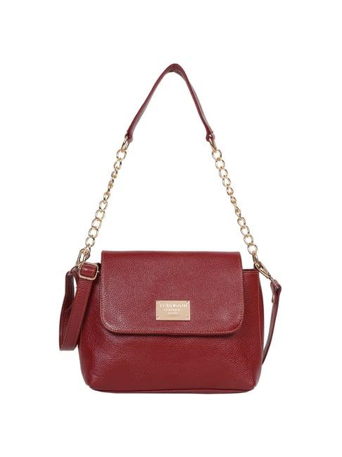 teakwood leathers red solid medium shoulder handbag