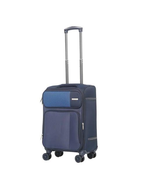 teakwood leathers navy checks soft cabin trolley bag - 37 cm