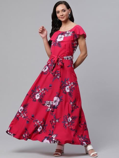 deewa pink floral print gown