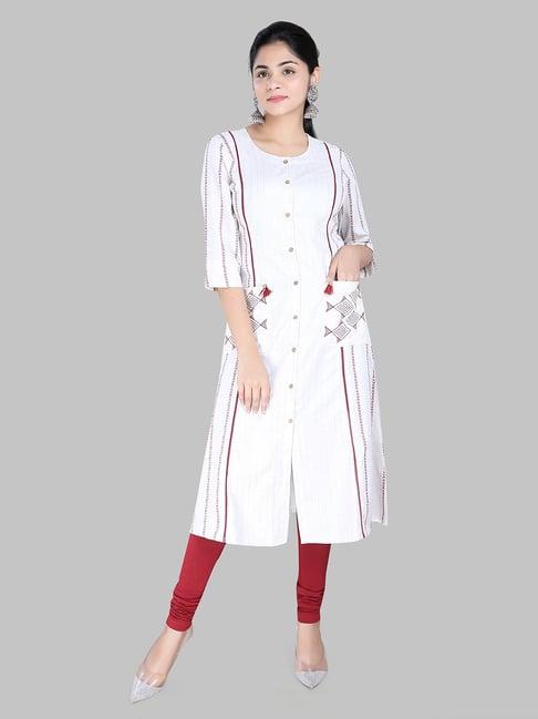 cotton culture white printed a line kurta