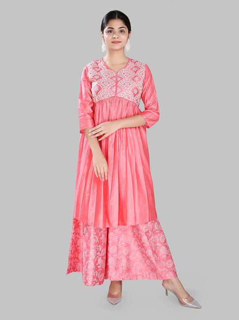 cotton culture peach embroidered kurta & palazzo set