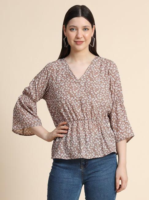 keri perry light brown floral print top