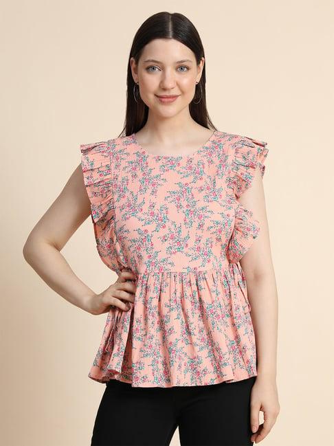 keri perry peach cotton floral print top