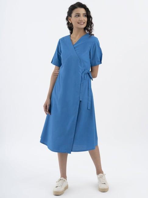 pink fort blue cotton a-line dress