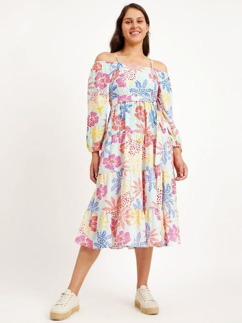 pink fort multicolored cotton floral print a-line dress