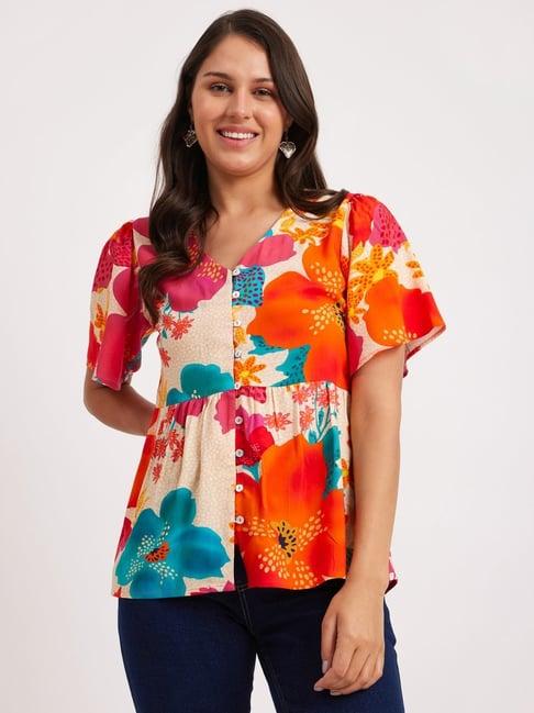 pink fort multicolored cotton floral print top