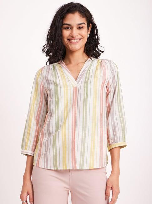 pink fort multicolored cotton striped top