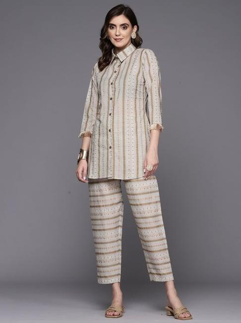 indo era cream cotton printed tunic pant set