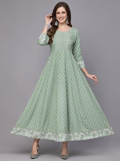 stylum green embroidered anarkali kurta