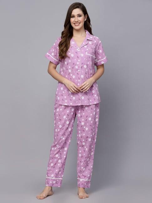 stylum lavender cotton floral print shirt pyjama set