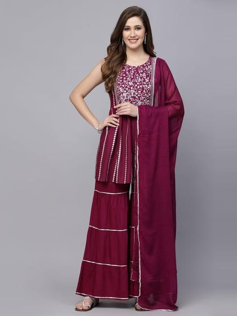 stylum purple embroidered kurti sharara set with dupatta