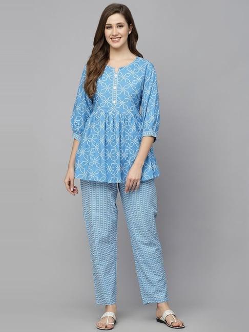 stylum blue printed tunic pant set