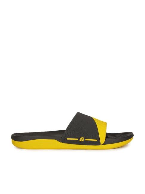 bata men's yellow slides