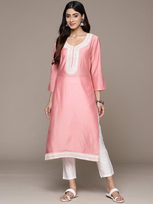 ishin pink embellished silk anarkali kurta