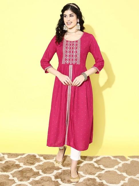 ishin fuchsia embellished flared kurta