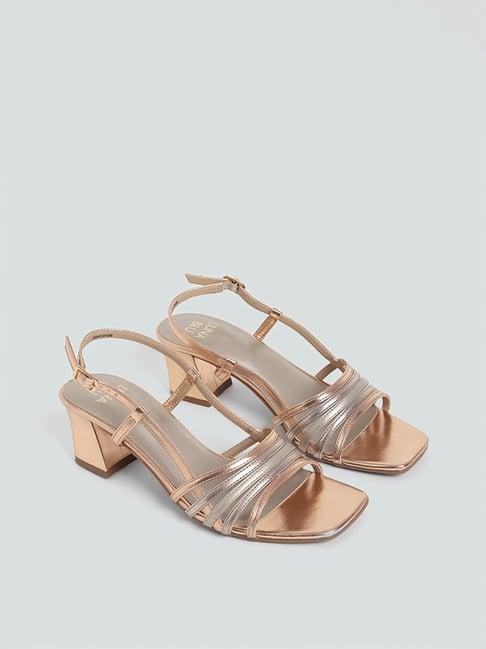 luna blu by westside gold & silver strappy heeled sandals