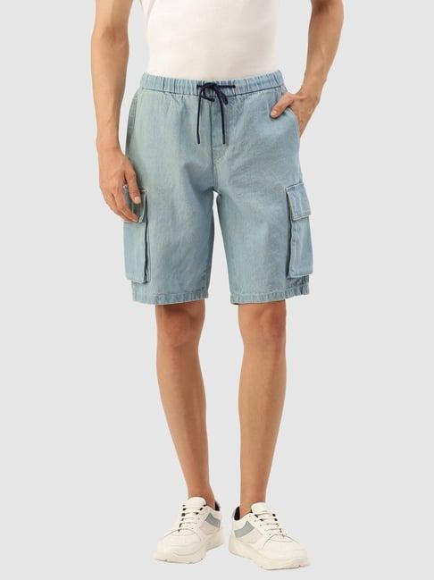 bene kleed light blue cotton regular fit shorts