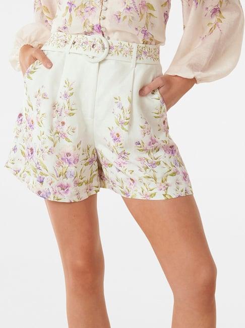 forever new white floral print shorts with belt