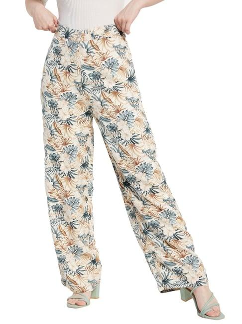 mettle cream cotton printed parallel trousers