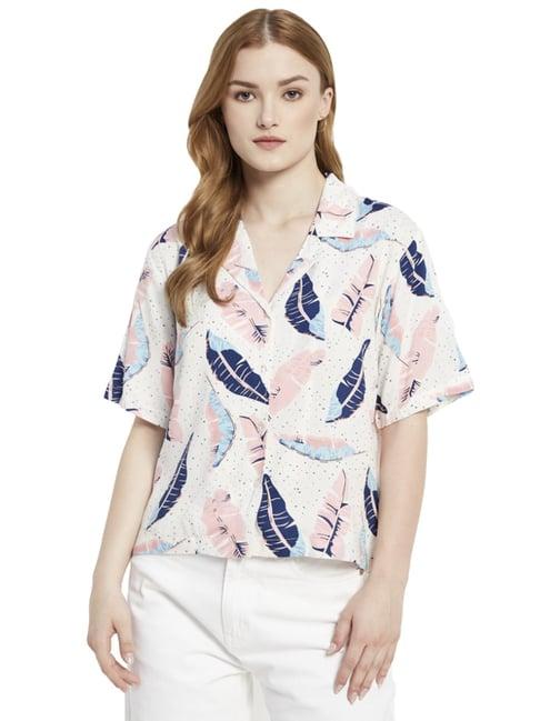 mettle off-white cotton floral print shirt