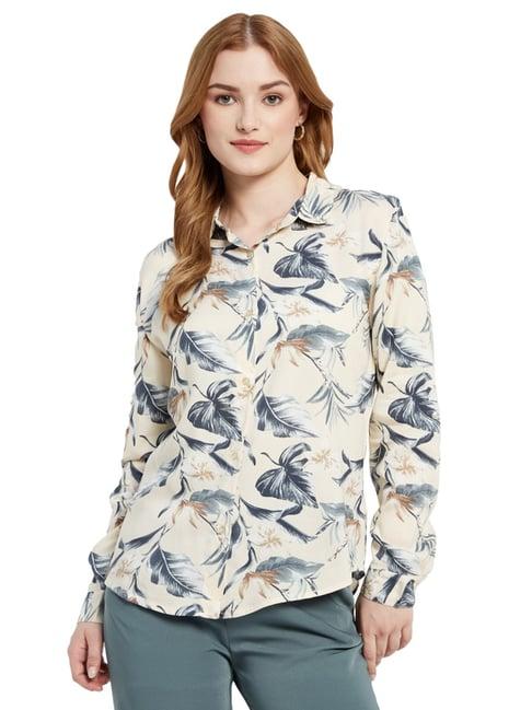 mettle cream cotton floral print shirt