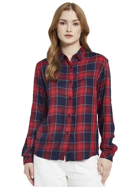 mettle red & navy cotton chequered shirt