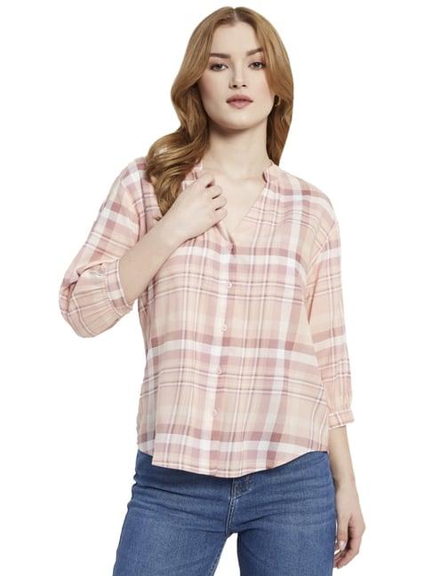 mettle pink cotton chequered shirt