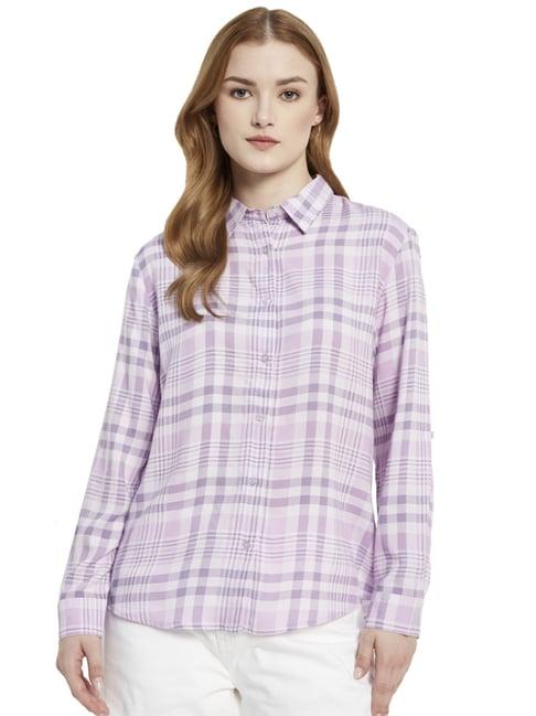 mettle lilac cotton chequered shirt