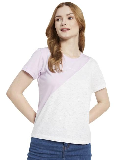 mettle lilac & white cotton color-block t-shirt