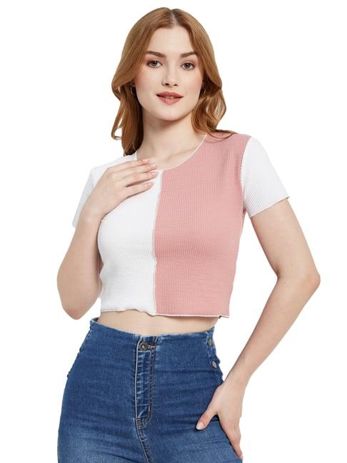 mettle white & pink cotton color-block t-shirt