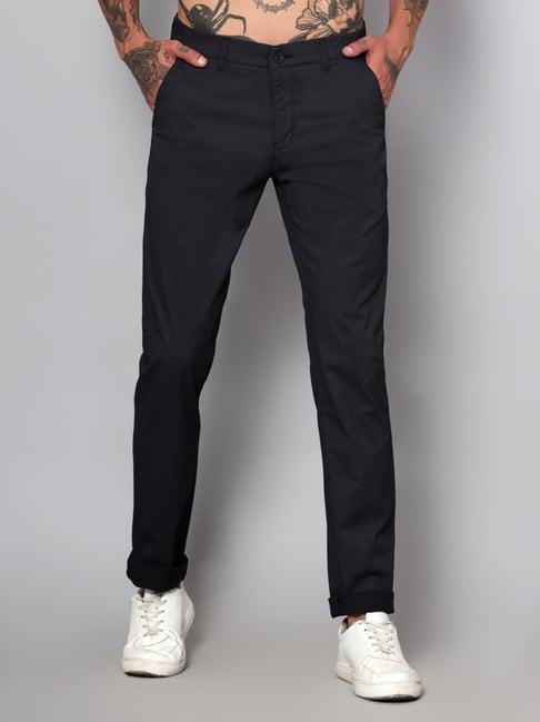 cantabil black cotton regular fit printed trousers