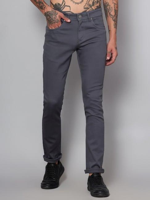 cantabil mid grey cotton regular fit trousers