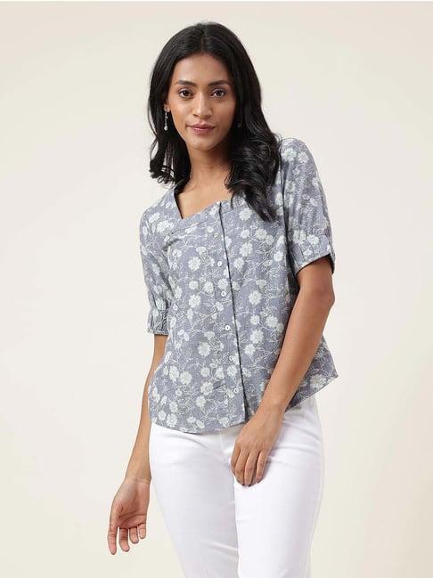 fabindia powder blue cotton floral print shirt