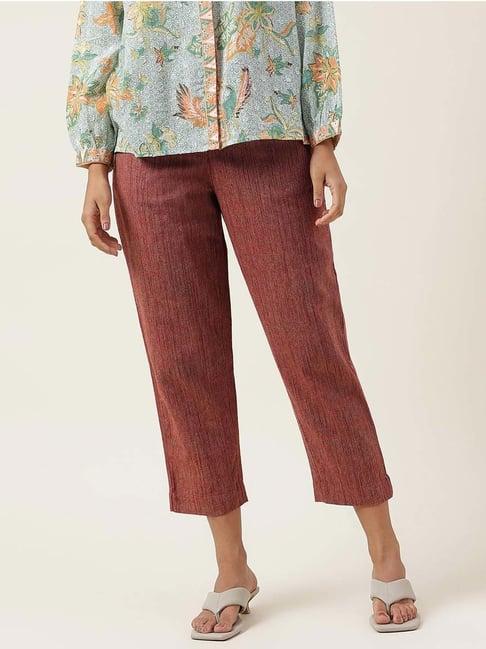 fabindia rust cotton cropped pants