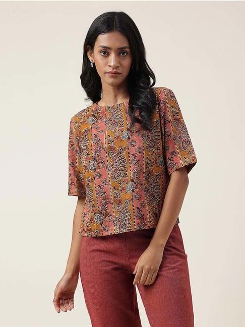 fabindia rust & pink cotton printed top