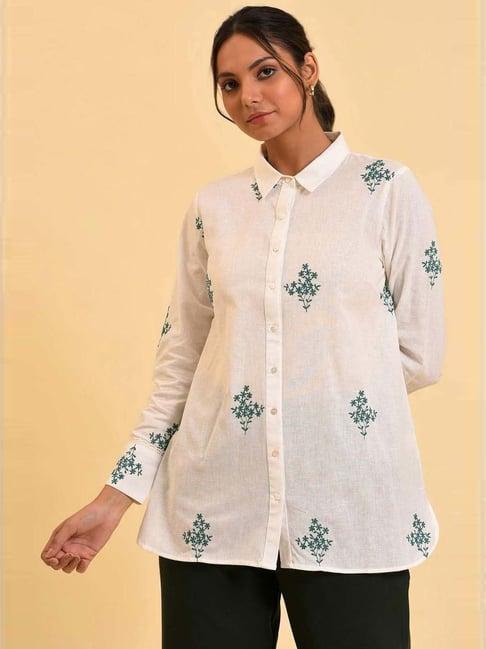 w white cotton embroidered shirt