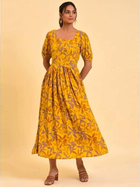 w yellow printed maxi dress