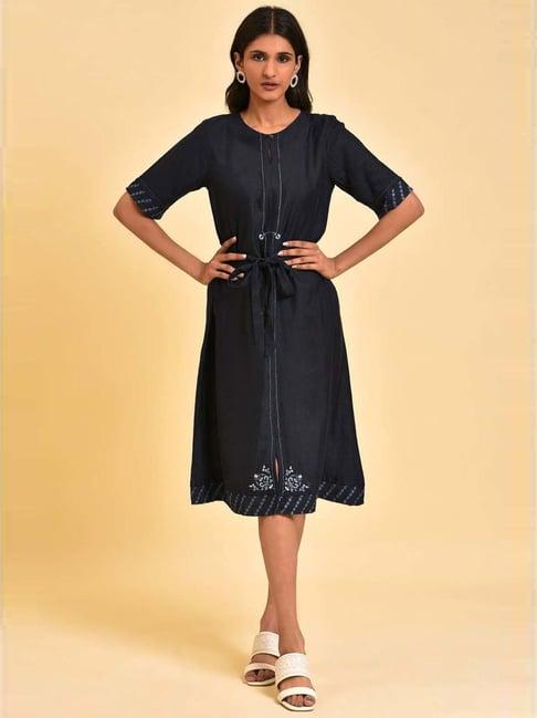 w blue embroidered a-line dress