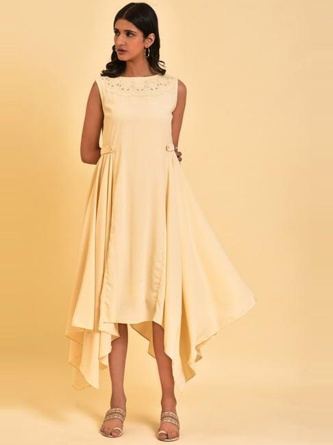 w beige embroidered a-line dress