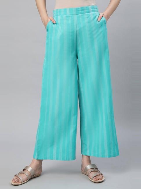 aurelia green cotton striped palazzos