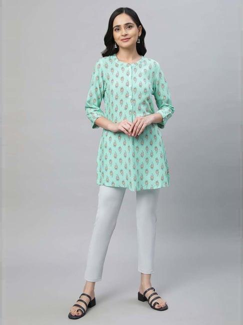 aurelia green printed straight kurti