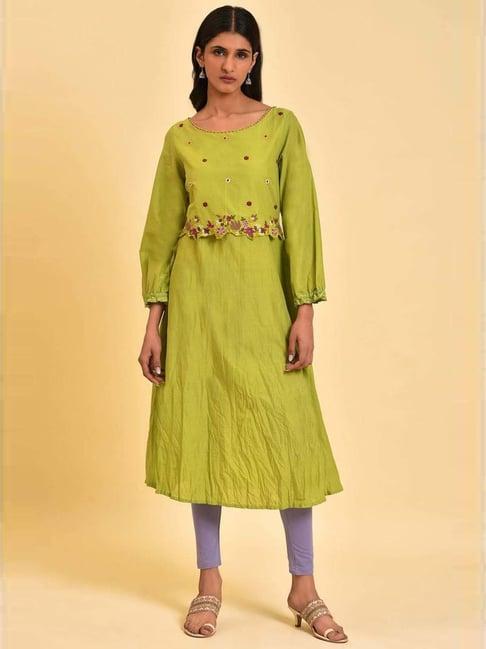 w green embroidered a line kurta